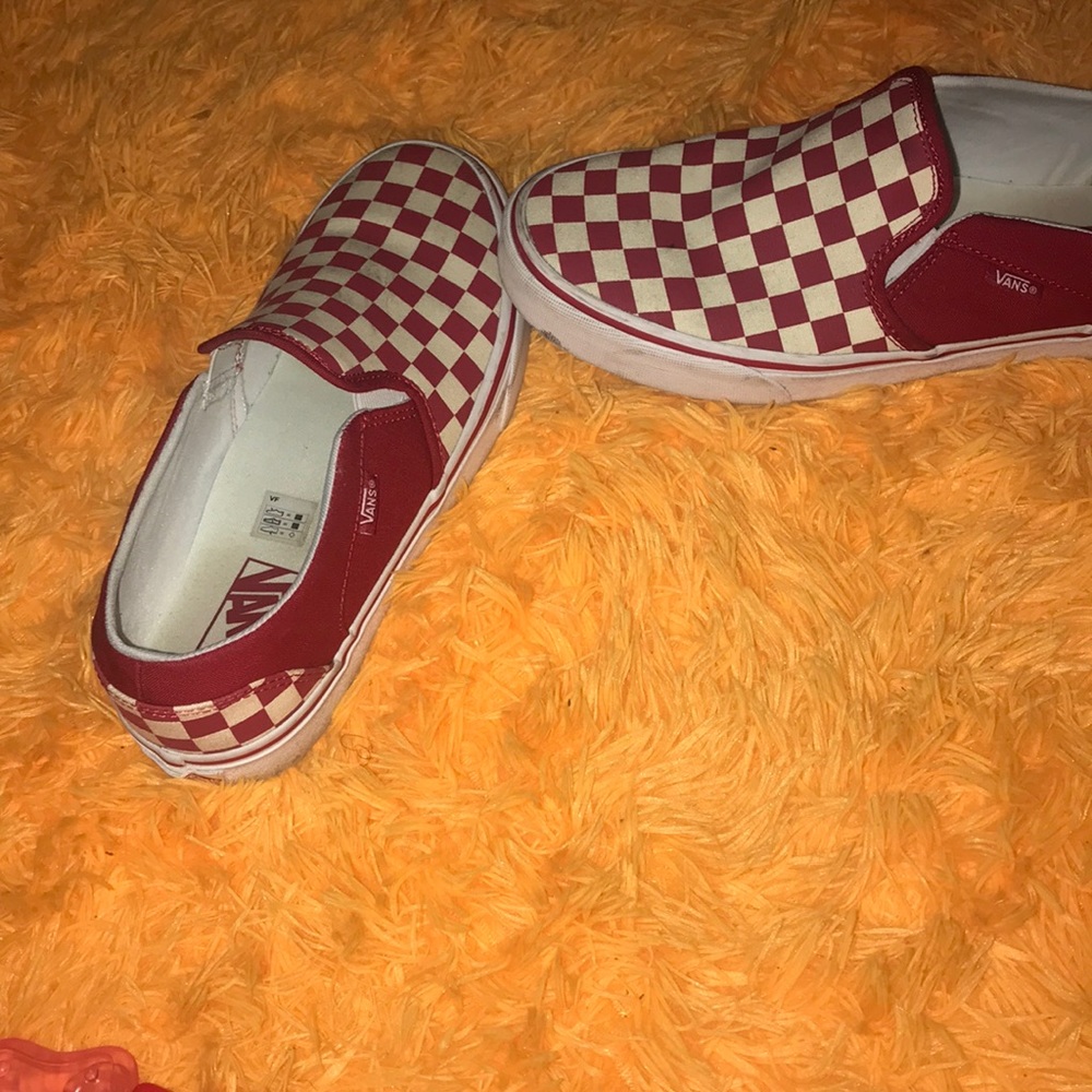 Women’s red checker board Vans